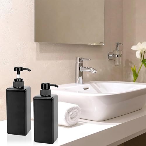 12 Pack Shampoo and Conditioner Dispenser Bottles, 8 Pack 22 Oz and 4 Pack 8 Oz Refillable Square Plastic Pump Bottles for Dispensing Lotions, Shampoo, Conditioner, Body Wash (Black)