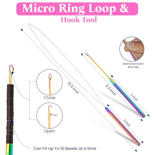 Rainbow Micro Links Hair Extensions Kit with Pliers & Bead Tool for Feather & Micro Ring Extensions