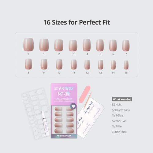 BTArtbox Square Ombre Soft Gel Press On Nails Kit - 32 Reusable Nails