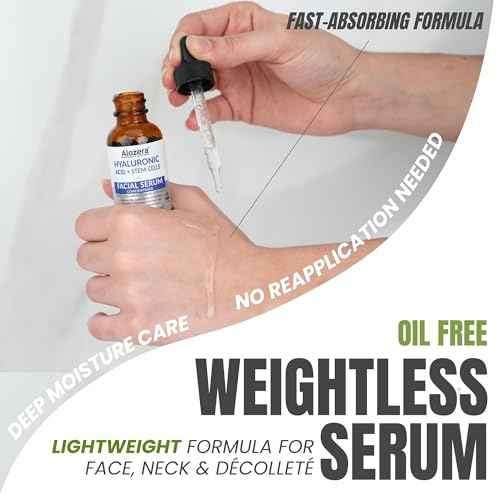 Alozera Pure Hyaluronic Acid Serum with Stem Cells for Face & Neck, Deep Hydration Facial Moisturizer for Plumper & Smoother Skin, Concentrated Anti-Aging Serum, Day & Night