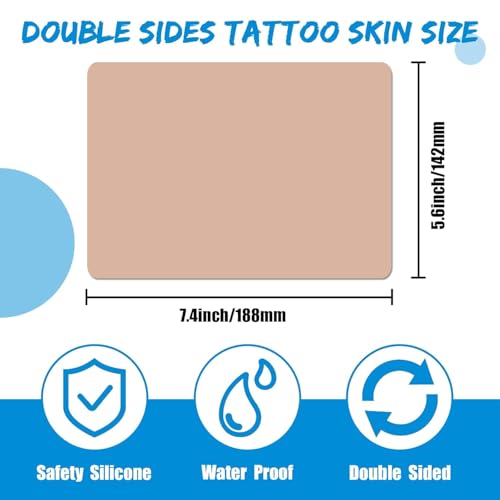 Tattoo Practice Skin - Combofix 20Pcs Double Sided Blank Tattoo Skin Fake Skin, 7.4x5.6in Soft Practice Skins Fake Eyebrow for Beginners and Experienced Artists (Soft Silicone)