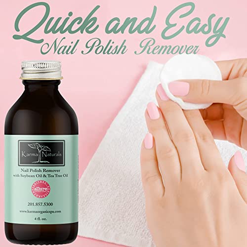 Karma Organic Nail Polish Remover & Wipes Bundle ? Tea Tree Nail Polish Remover Wipes (Pack of 10) Tea Tree Oil Based Formula Remover (4FL-Oz)