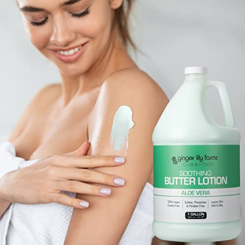 Ginger Lily Farms Club & Fitness Soothing Butter Lotion for Dry Skin, 100% Vegan & Cruelty-Free, Aloe Vera Scent, 1 Gallon (128 fl oz) Refill