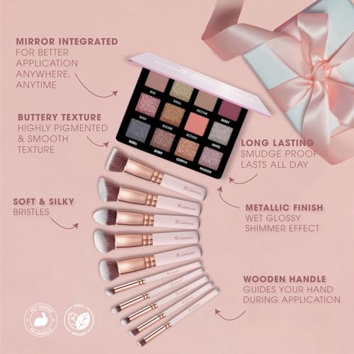 Lamora Eyeshadow Palette (Rose) with Kabuki Makeup Brush Set