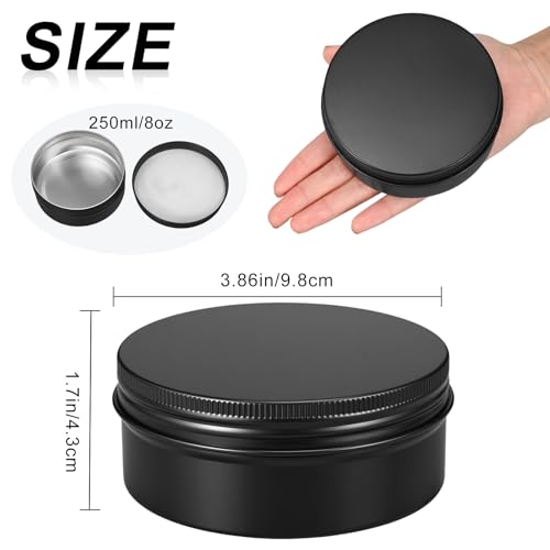Therwen 48 Pack 8oz Candle Tins with Lids Black Aluminum Containers for Candle Making Supplies Empty Bulk Aluminum Tin Refillable Cosmetic DIY Gift Storage(Classic)