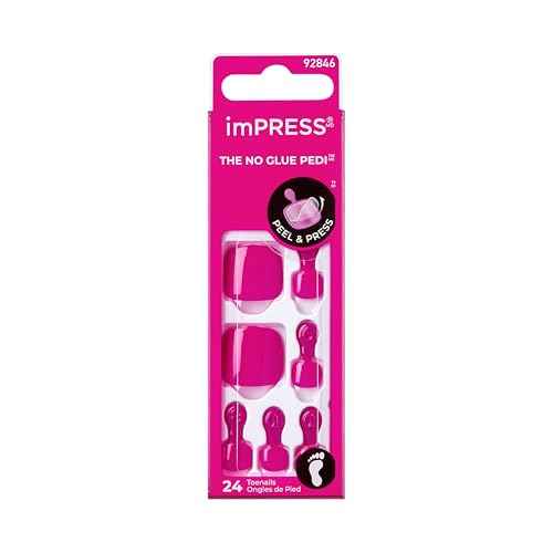 KISS imPRESS No Glue Mani Press On Nails, Toenails, 'Sweet as Honey', Medium Pink, Short Size, Squoval Shape, Includes 24 Nails, Prep Pad, Instructions Sheet, 1 Manicure Stick, 1 Mini File