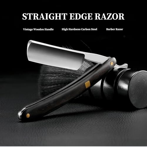 Straight Edge Razor Shaving Kit, Including Steel Shaver & Shaving Brush & Wooden Beard Comb & Brush, Beard Grooming Scissors, Idea Gift for Christmas, Birthday, Father for Men