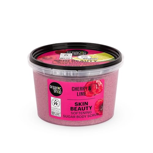 Organic Shop Cherry & Sugar Softening & Exfoliating Body Scrub, 100% Vegan & Organic, Daily Exfoliant, Detox & Moisturizer, Body, Face, Hand & Foot, Intensive Care & Skin Toning. 250ml.