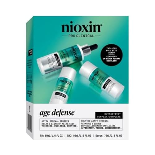 Nioxin Age Defense Anti Aging Kit | Activ-Renewal Regimen Detox Scalp Cleanser, Strengthening Conditioner, Leave-in Scalp Treatment | 5.5 Fl Oz