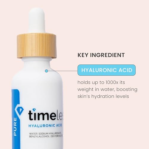 Timeless Skin Care Hyaluronic Acid 100% Pure Serum - Hydrating Face Serum for Personal Care - Fragrance-Free Hyaluronic Acid Serum for Skin Care - 1 oz