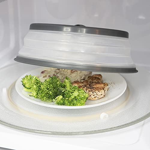 Tovolo Microwave Splatter Cover for Food, 3-Pack (Charcoal) - Collapsible & Vented Silicone Splatter Guard Lid - Microwave Plate & Dish Cover with Handle - BPA-Free Kitchen Gadget for Meal Prep