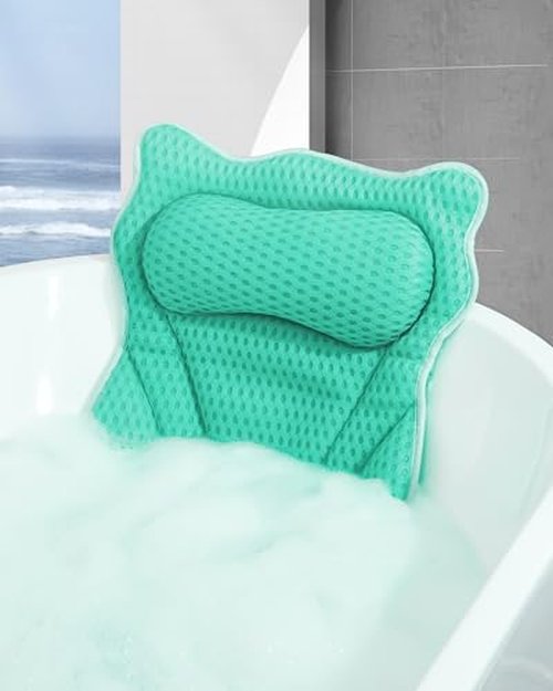 MTDLYICE Bath Pillow, Bath Pillows for Tub Neck and Back Support, Soft 4D Air Mesh Bathtub Pillow 16.5 x 17.3 INCH, with 6 Powerful Suction Cups, Bath Accessories Relaxing Gifts for Women (Gray)