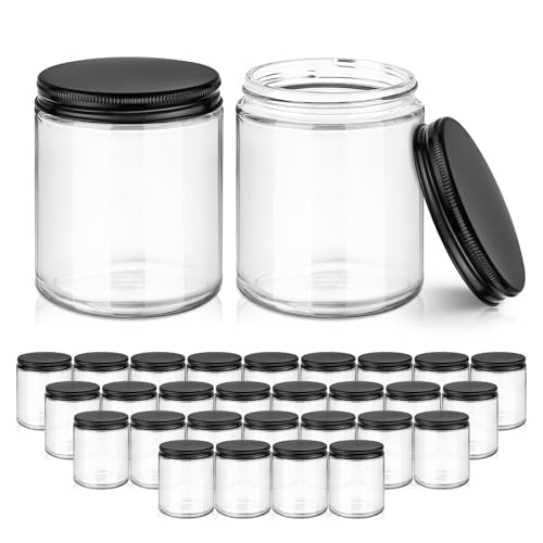 Tecohouse 8 oz Glass Jars with Lids, 30 Pack Candle Jars Canning Mason Jars with Lids, White Labels & Inner Liners, Empty Airtight Round Clear Slime Containers for Cream, Spice, Lotion, Ointments