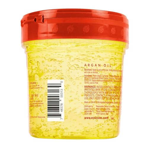 Eco Style Unscented Moroccan Argan Oil Hair Styling Gel 8 oz - Maximum Hold & Frizz Control