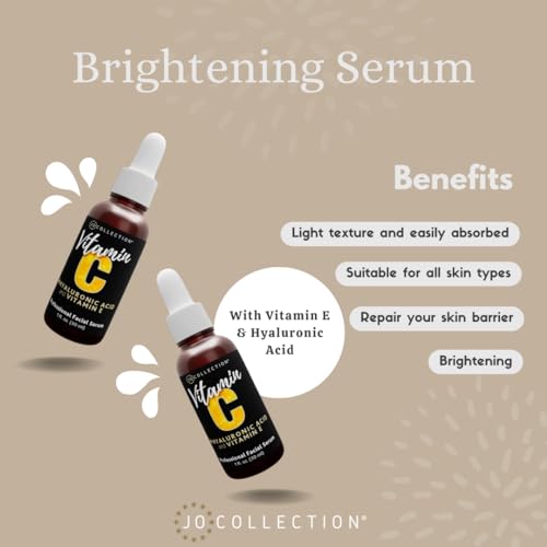 Vitamin C Serum with Hyaluronic Acid and Vitamin E | Thin serum quickly sinks into skin for a bright and glow finish | Boost Radiance | Softens fine lines and wrinkles | No sulfates | 1 Fl oz