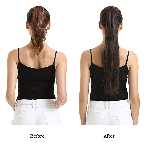26 Inch Straight Ponytail Extension Clip In - Black Synthetic Hair