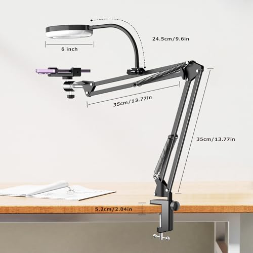 Pozliv Black Overhead Camera Mount with Ring Light & Flexible Phone Arm for Live Streaming & Recording