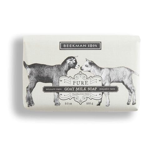 Beekman 1802 Goat Milk Body Soap Bar, Pure - Fragrance Free - 9 oz - Nourishes, Moisturizes & Hydrates - 100% Vegetable Soap with Lactic Acid - Good for Sensitive Skin - Cruelty Free