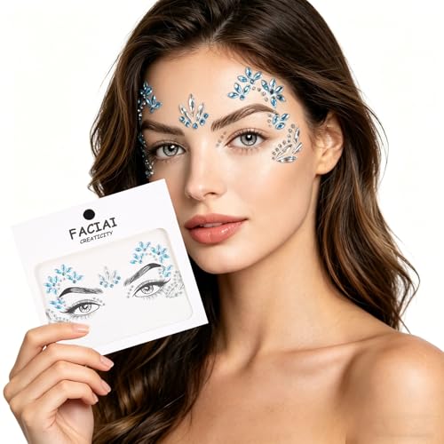 Blue Crystal Face Gem Stickers - 2 Sheets Rhinestone Tattoos