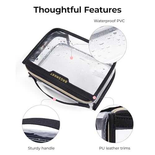 BAGSMART TSA Approved Toiletry Bag, Clear Travel Toiletry Bag, Makeup Cosmetic Pouch Bag for Women Quart Size Compliant Bag Organizer for Travel Essentials (Black Pack of 1,)