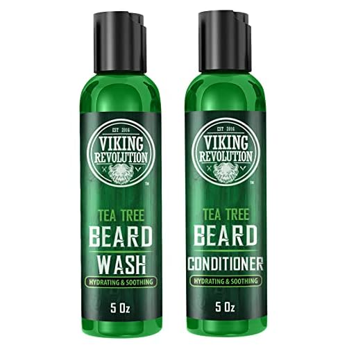 Viking Revolution Tea Tree Beard Wash and Conditioner Set for Men - Natural Beard Softener with Argan Oil, Vitamin E and Ginseng (5 Oz)