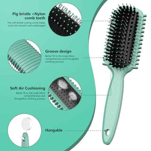 Curly Hair Brush, Curl Defining Brush, Hair Brush, Flexible, Curl Enhancing, Reduce Pulling (Green)