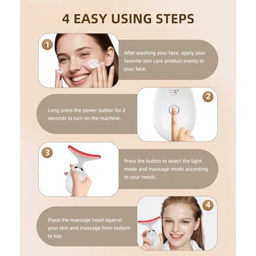 7 Color Face and Neck Massager Light Therapy, Red Light Based Facial Massager for Skin Care, Smoothing, Firming (White)