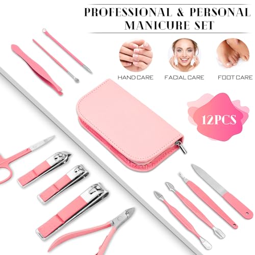 12-Piece Manicure Pedicure Set with Leather Case for Nail Care