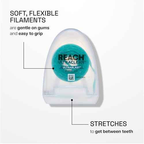 REACH¢ç ULTRACLEAN ULTRABLAST, Cool Mint Dental Floss, Plaque Remover for Teeth, Shred Resistant, Waxed, Easy on Gums & Teeth, Fresh Breath, Oral Care, PFAS Free, for Adults & Kids, 3 PK, 25 YD