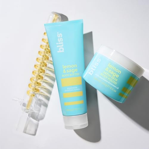 Bliss Seriously Smooth Lemon & Sage Duo: Body Butter Body Scrub | Exfoliate & Hydrate Skincare Set for Soft, Radiant Skin