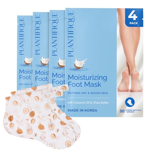 PLANTIFIQUE Hydrating Foot Mask Socks for Dry Cracked Feet - 4 Pairs
