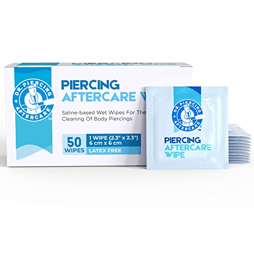 Saline Aftercare Wipes for Piercings - 50 Count Ear & Body Cleanser