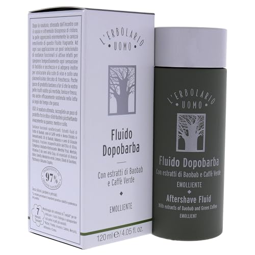 L'Erbolario Baobab And Green Coffee Aftershave Fluid - For Instantly Reducing Any Redness Caused By Shaving - Soothe Any Feelings Of Discomfort And Dryness - Burst Of Freshness - For Men - 4.05 Oz