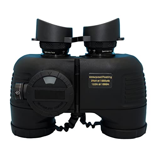 7x50 HD Waterproof Military Marine Binoculars w/Internal Rangefinder & Compass for Bird Watching,Boating and More(Black)