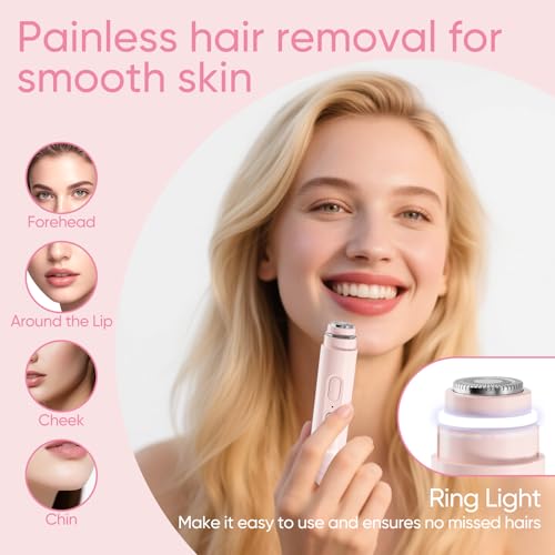 Facial Hair Remover & Eyebrow Trimmer - 2 in 1 Eyebrow & Face Shaver for Women - Rechargeable Face Razors for Women with Built-in LED Lights - Painless Hair Removal for Flawless Skin & Makeup
