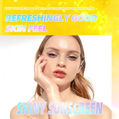 Shimmer Face Primer with SPF 30, Brightening Fine Glitter Sunscreen Primer, Moisturizing & Oil-Control, Non-Greasy Highlighting Base for Natural Glow and Sun Protection