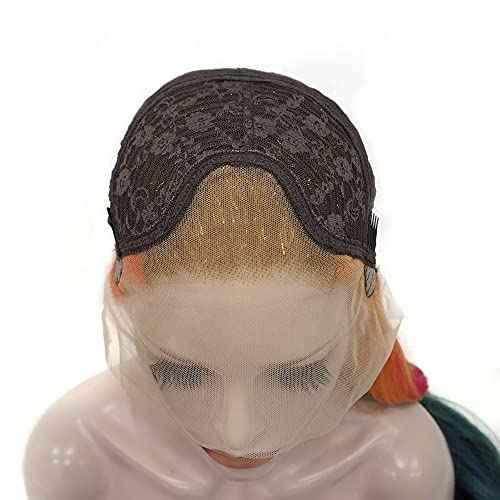 IMSTYLE Rainbow Colorful Lace Front Wigs Synthetic Straight 26 inches Wig Natural Hairline for Halloween Cosplay Party Wig (Rainbow)
