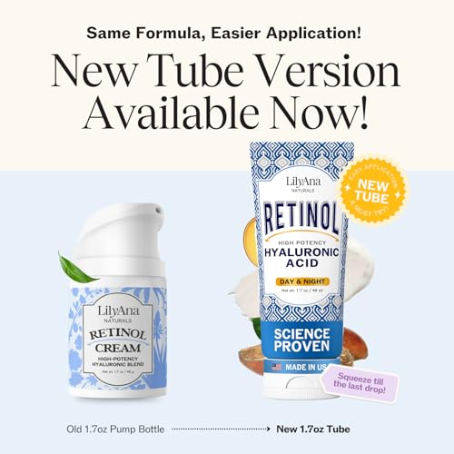 LilyAna Naturals Retinol Cream - Anti-Aging Moisturizer for Face & Neck, Made in USA, Wrinkle Reduction - 1.7oz, 2 Pack