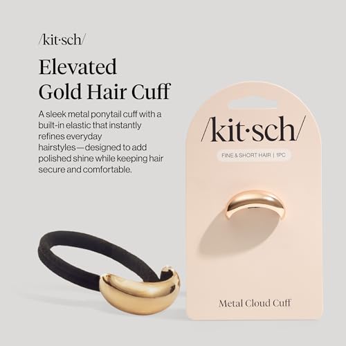 Kitsch Small Gold Hair Cuff – Metal Ponytail Holder with Integrated Elastic