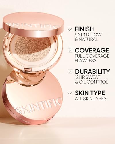 SKINTIFIC Cushion Foundation - Full Coverage, Waterproof, Oil-Control