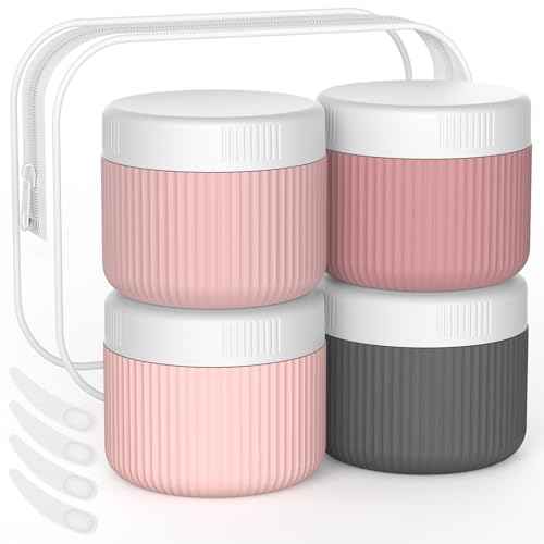 ME.FAN Travel Containers for Toiletries, TSA Approved 2 oz Silicone Cream Jars, Leak-proof Journey Containers, Trip Accessories with Lid for Cosmetic Face Hand Body Cream 4 Pack White Lid Pink