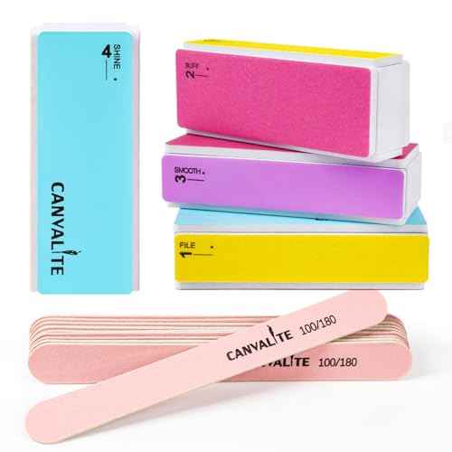 Canvalite Nail Files and Buffers, Shapes/Smooths/Shines Multi-Functional File & Polishing Buffer Block with 100/180 Grit Emery Boards, 14pcs Manicure Kit Natural Nail Care