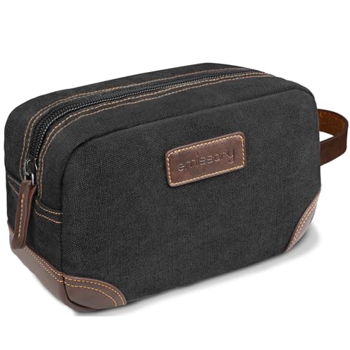 emissary Men's Toiletry Bag, Leather and Canvas Travel Toiletry Bag, Dopp Kit for Men, Travel Bathroom Bag Men's Shaving Kit, Travel Kit Small Bags for Men, Shaving Bag for Travel Accessories (Black)