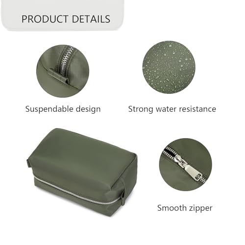 YONBEN Army Green Travel Makeup Bag with Ring Clasp Wristlet - Nylon Compact Organizer