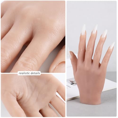 Silicone Practice Hand for Acrylic Nails, Soft Flexible Fake Hand Practice Nail Acrylic Technician Fake Nail Mannequin Hand with 100PCS False Nail Tips, Nail Art Beginner Kit Training Tools