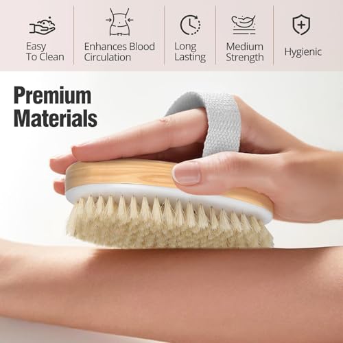 Dry Body Brush with Natural Soft Bristles for Exfoliation & Lymphatic Drainage – 2 Pack
