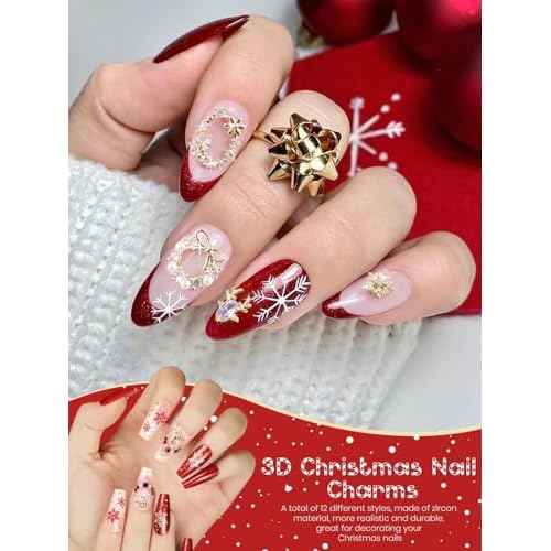 12PCS Christmas Nail Charms, EBANKU 3D Xmas Zircon Charms for Nails Snowflake Christmas Tree Nail Rhinestones Reindeer Metal Nail Art Diamond Gems for Christmas Nail Art Decoration