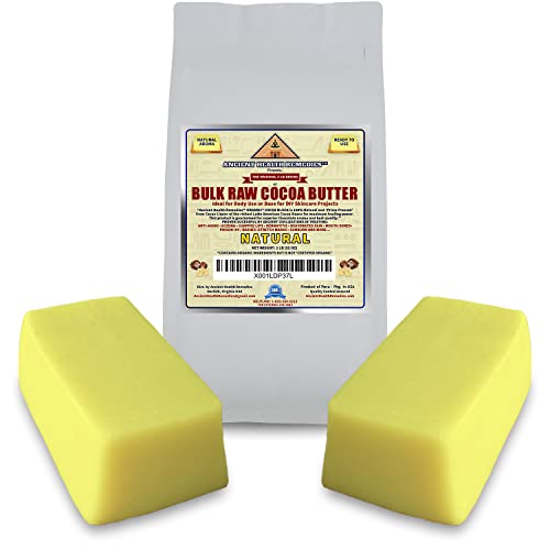 ANCIENT HEALTH REMEDIES Organic Unrefined Raw NATURAL COCOA (CACAO) BUTTER BLOCKS Bulk Size Rich Chocolate Aroma For Lip Balms Stretch Marks DIY Base for Body Butter (2Lb)