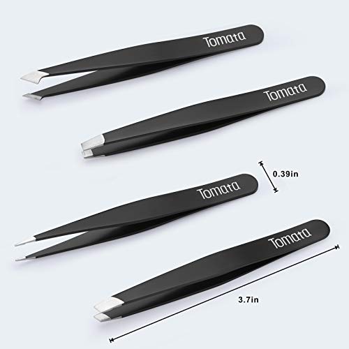 Tomata 4-Piece Stainless Steel Eyebrow Tweezer Set - Precision Slant & Pointed Tips
