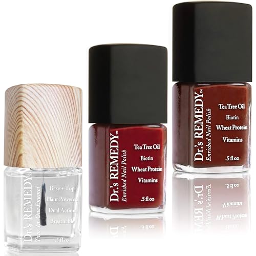 Dr¡¯s Remedy 3 Pack Nail Polish Kit, TOTAL Two-in-One Glaze/BALANCE Brick Red/REMEDY Red - Non Toxic and Organic All Natural Enriched Nail Strengthener